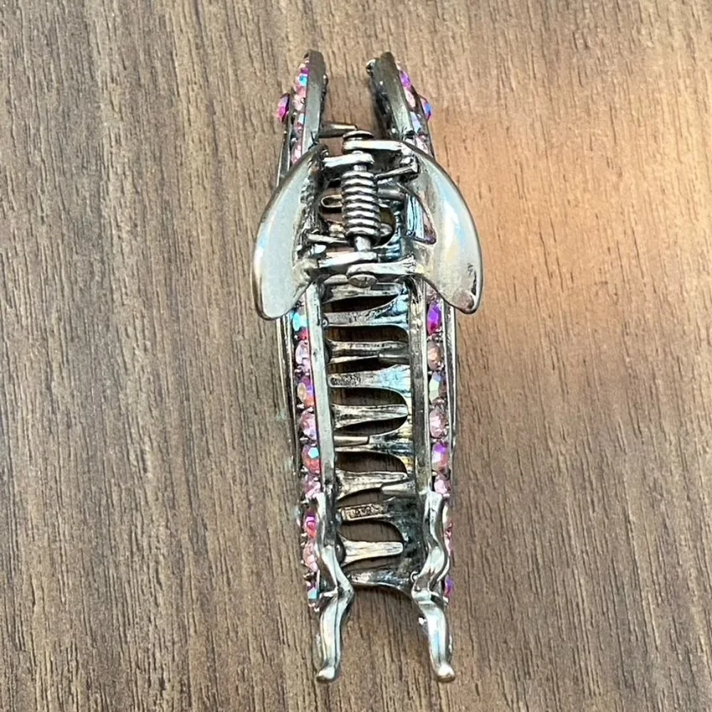 Hair Accessory Claw Clip *Dolphin* Ornate Metal with Pink Jewel Rhinestones